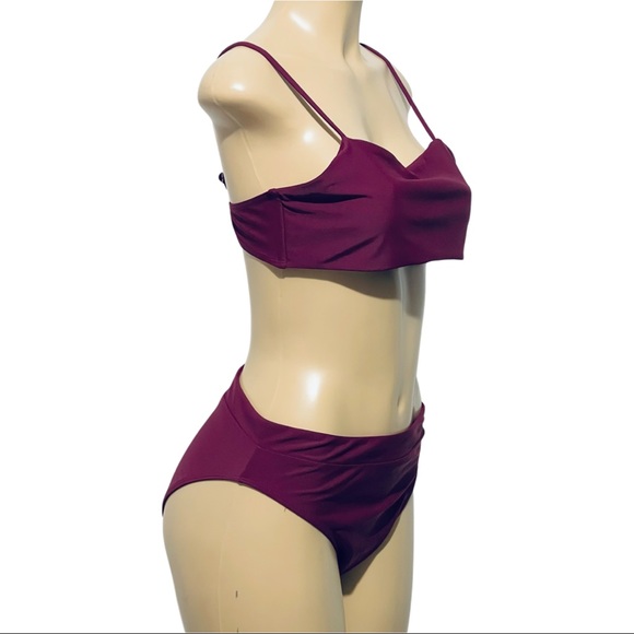 NWOT XL Burgundy Bandeau & Mid-rise Bikini Set - Picture 3 of 11